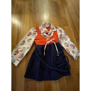 Vintage Love Brand 1970's Girls Sz 5 Dress Red‎ Navy Groovy Retro Patterned Wow